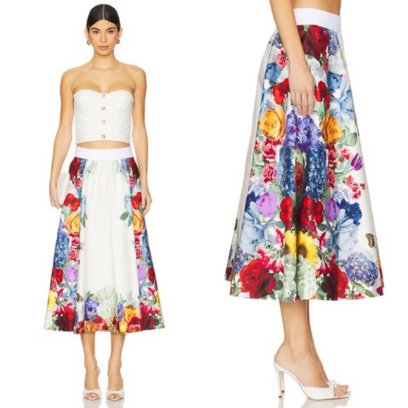 Alice + Olivia Dresses & Skirts - Alice + Olivia Earla Floral Flare Midi Skirt Garden Brunch Size 10 NWT